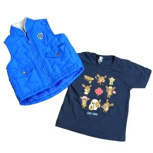 Living the Dream 3T puffy vest and Quebec graphic tee 2T